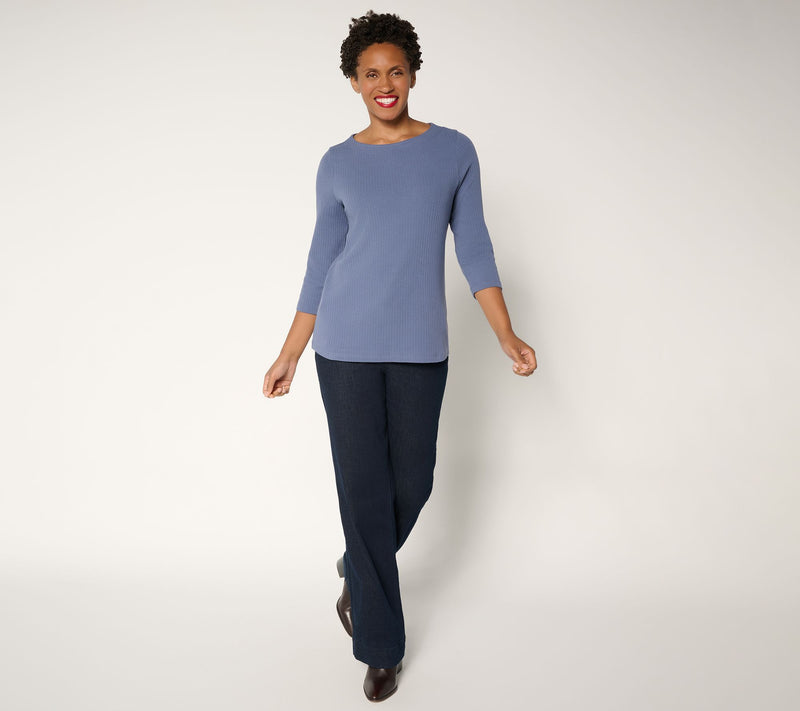 Denim & Co. Essentials Ribbed Boat Neck 3/4 Sleeve Top — View 4