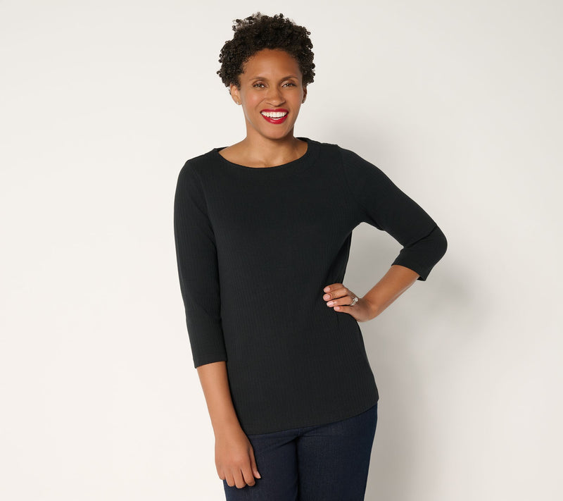 Denim & Co. Essentials Ribbed Boat Neck 3/4 Sleeve Top — View 9