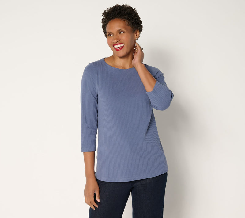 Denim & Co. Essentials Ribbed Boat Neck 3/4 Sleeve Top — View 10