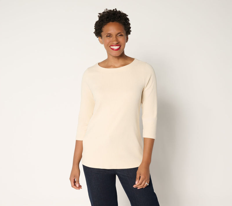 Denim & Co. Essentials Ribbed Boat Neck 3/4 Sleeve Top — View 11