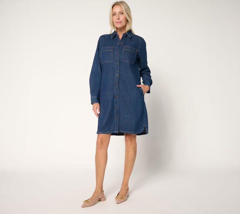 NYDJ Reese Denim Long Sleeves Shirt Dress — View 3