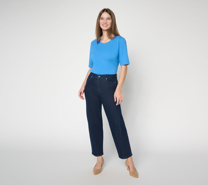 Denim & Co. Petite Indigo Classic Stretch Wide Leg Seamed Jeans — View 6