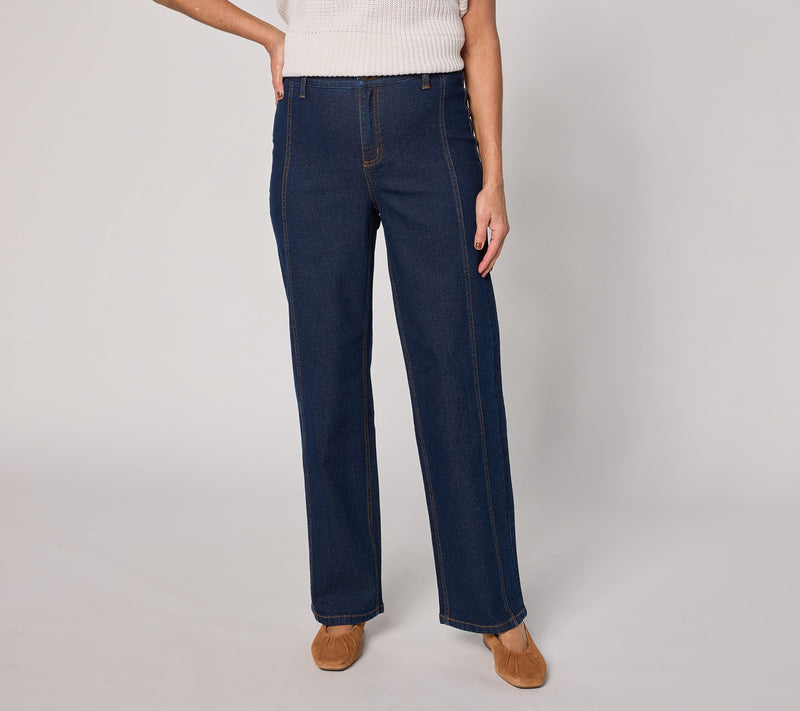 Denim & Co. Petite Indigo Classic Stretch Wide Leg Seamed Jeans — View 3