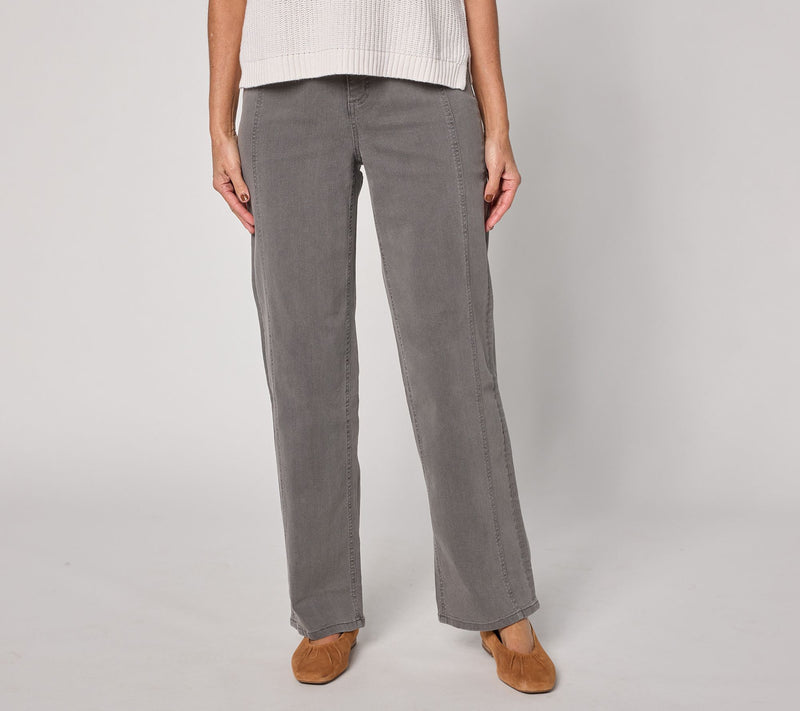 Denim & Co. Petite Black Classic Stretch Wide Leg Seamed Jean — Main view