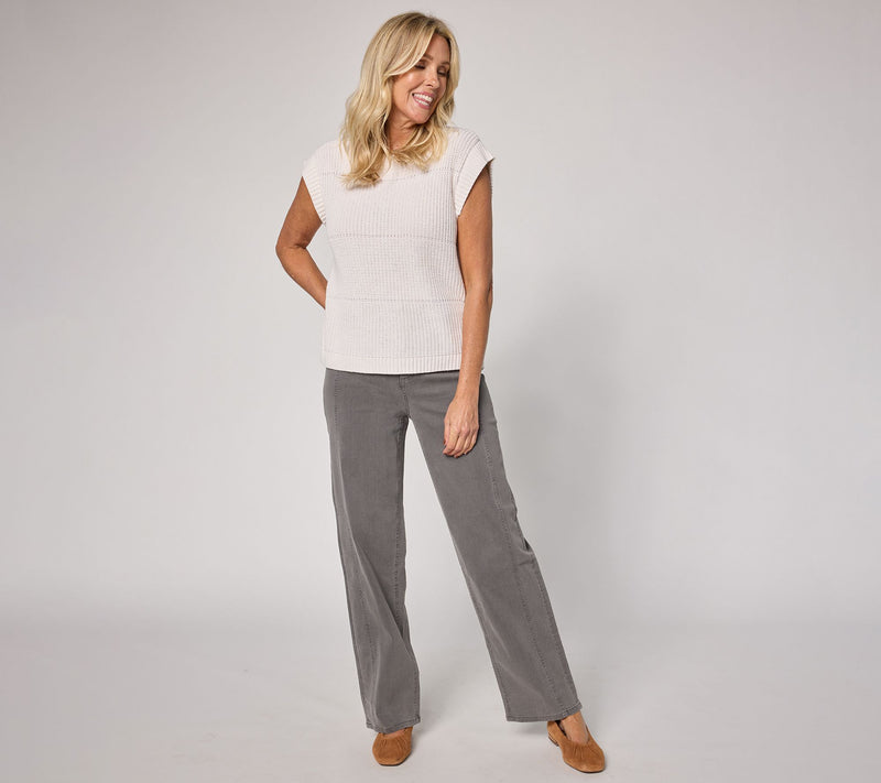 Denim & Co. Petite Black Classic Stretch Wide Leg Seamed Jean — View 7