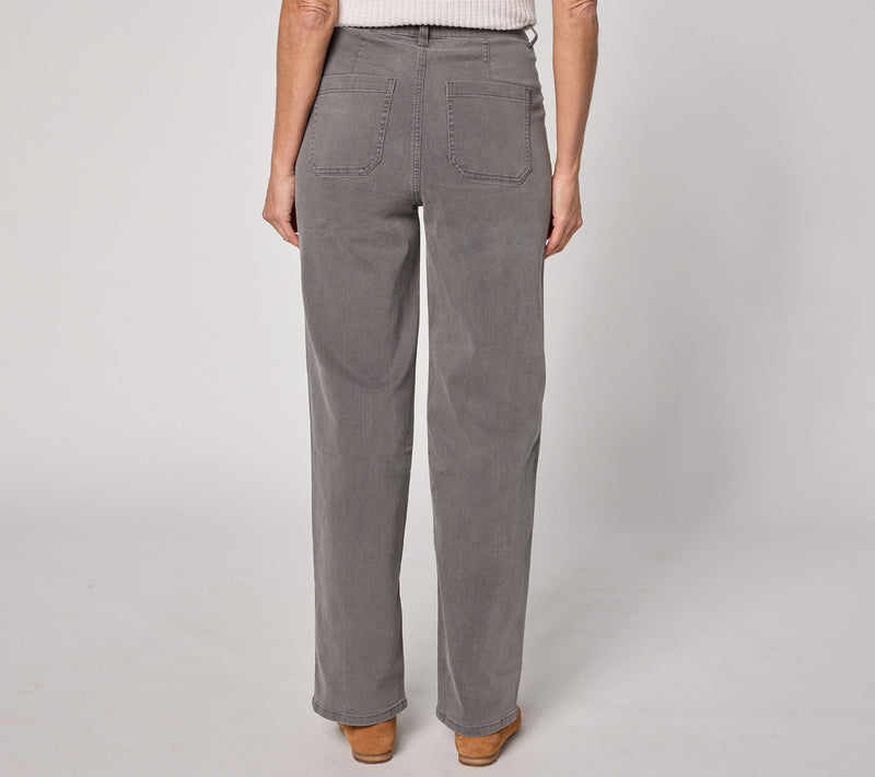 Denim & Co. Petite Black Classic Stretch Wide Leg Seamed Jean — View 6