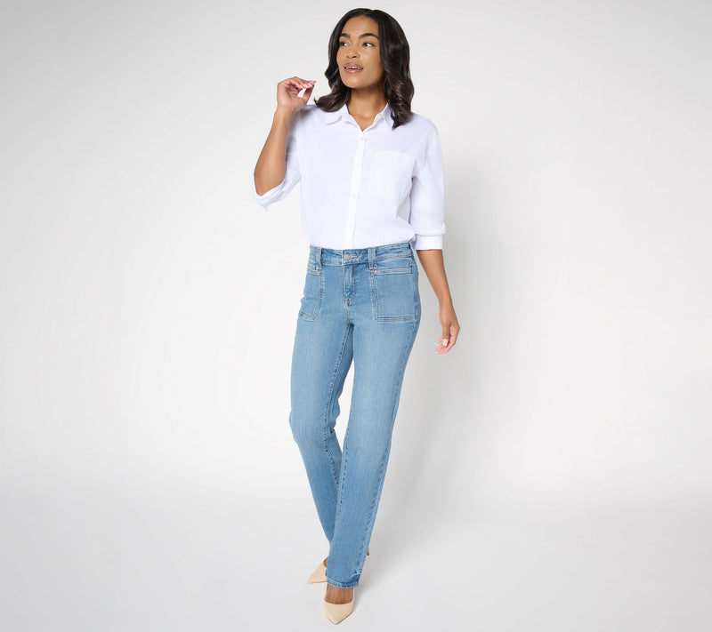 NYDJ Marilyn Petite Straight Leg Jeans with Patch Pockets — View 8