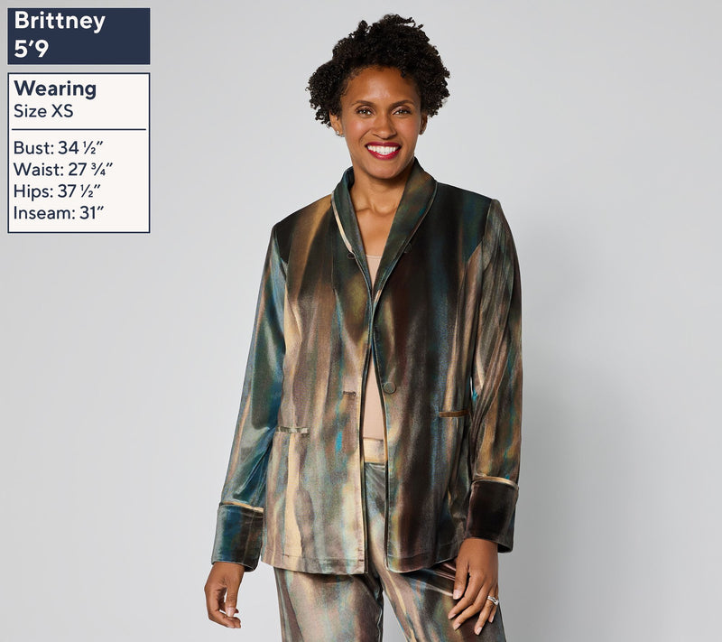 LOGO by Lori Goldstein Printed Velvet Shawl Collar Blazer — View 4