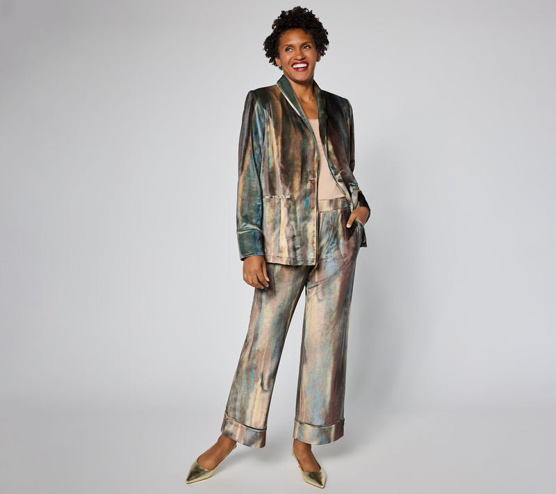 LOGO by Lori Goldstein Printed Velvet Shawl Collar Blazer — View 6