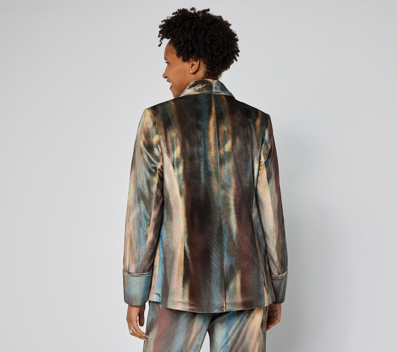 LOGO by Lori Goldstein Printed Velvet Shawl Collar Blazer — View 5