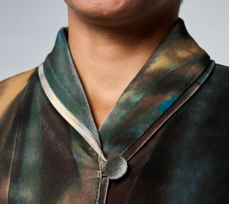 LOGO by Lori Goldstein Printed Velvet Shawl Collar Blazer — View 7