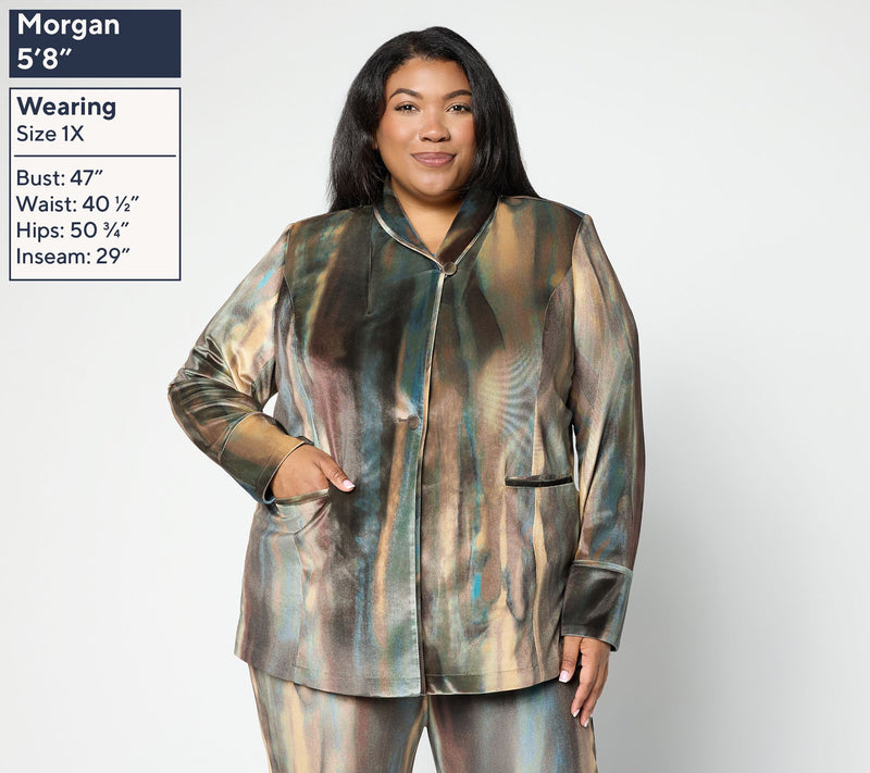 LOGO by Lori Goldstein Printed Velvet Shawl Collar Blazer — View 3