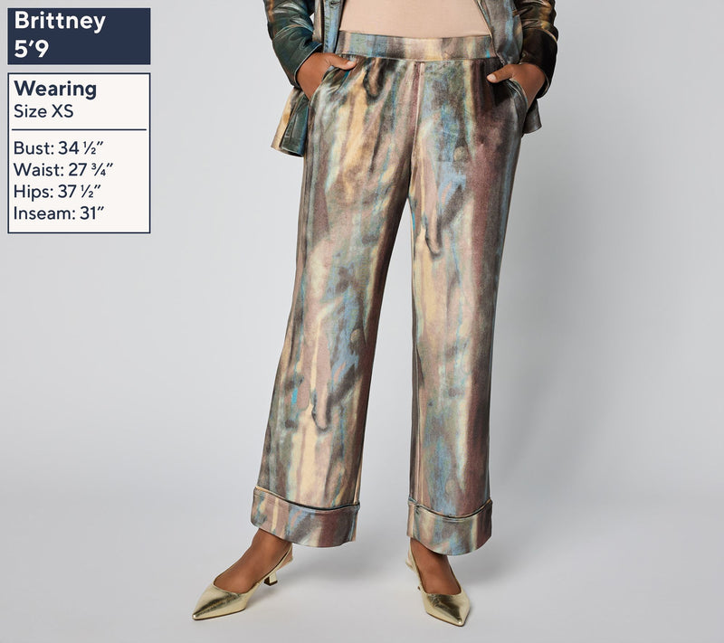 LOGO by Lori Goldstein Petite Printed Velvet Full Length Pants — View 7