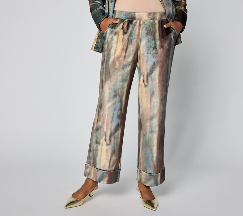 LOGO by Lori Goldstein Petite Printed Velvet Full Length Pants — View 3