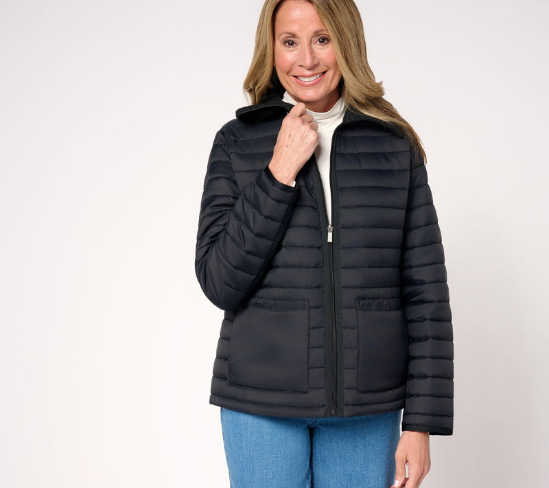 Susan Graver Quilted Jacket with Cable Knit Trim — View 11