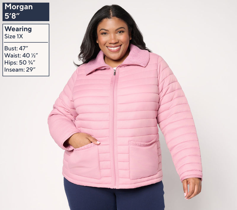 Susan Graver Quilted Jacket with Cable Knit Trim — View 2