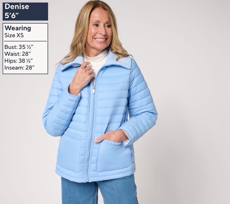 Susan Graver Quilted Jacket with Cable Knit Trim — View 3