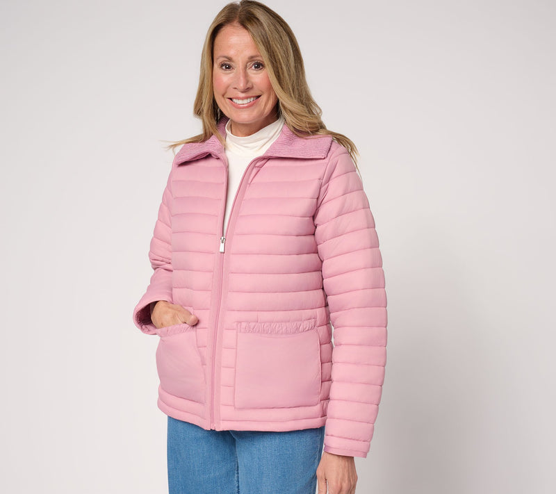 Susan Graver Quilted Jacket with Cable Knit Trim — View 14