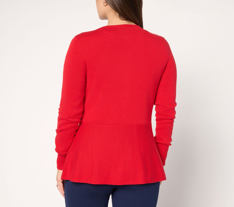 Susan Graver Peplum Sweater Jacket with Zipper — View 4