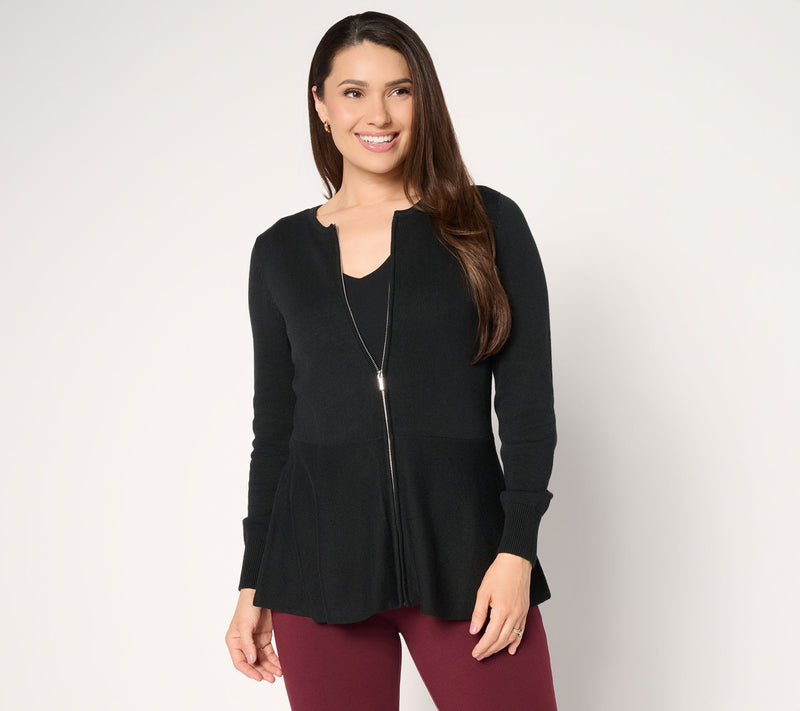 Susan Graver Peplum Sweater Jacket with Zipper — View 11