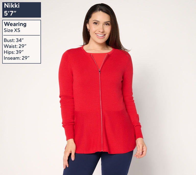 Susan Graver Peplum Sweater Jacket with Zipper — View 3