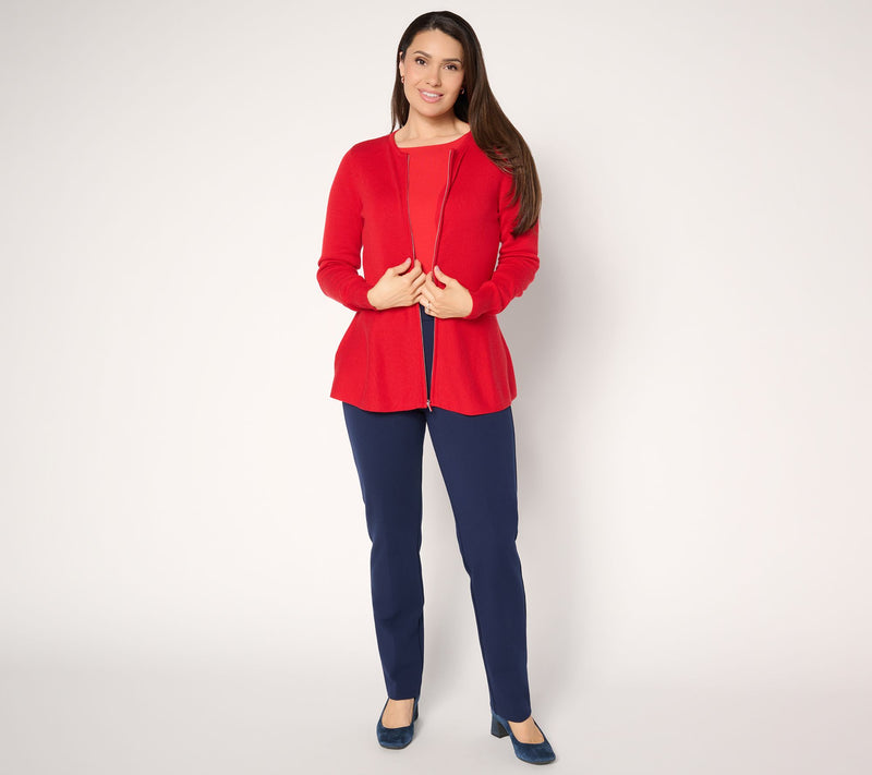 Susan Graver Peplum Sweater Jacket with Zipper — View 5