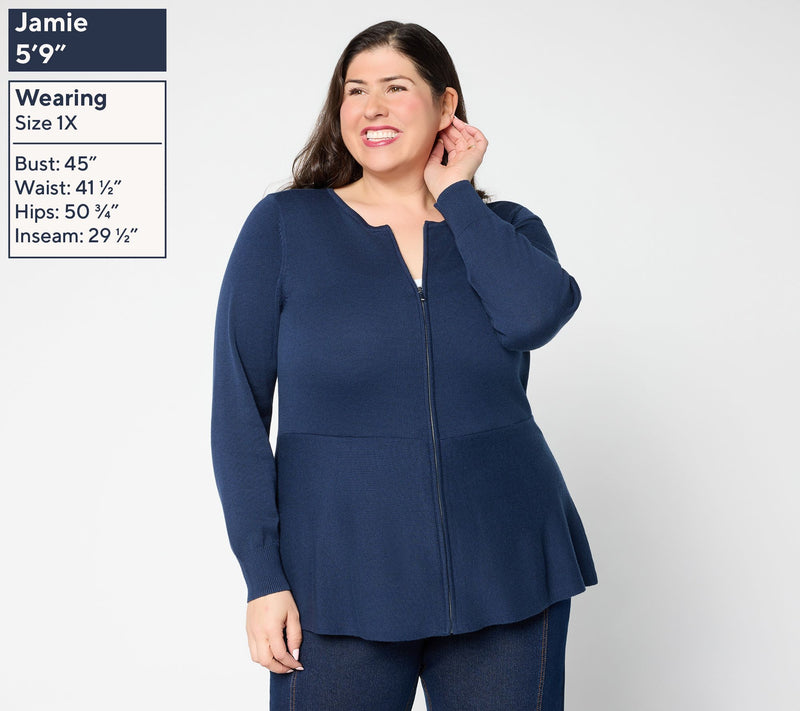 Susan Graver Peplum Sweater Jacket with Zipper — View 2