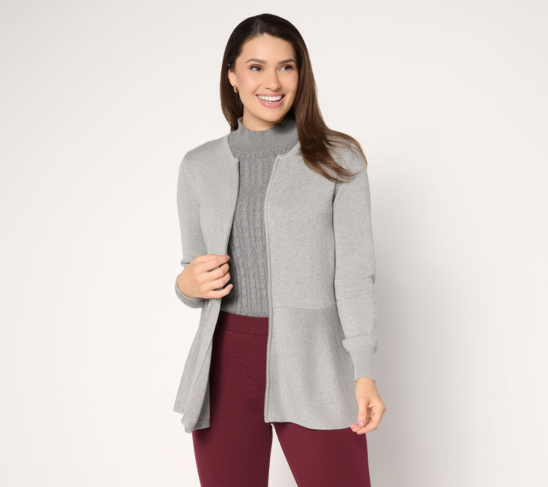 Susan Graver Peplum Sweater Jacket with Zipper — View 12