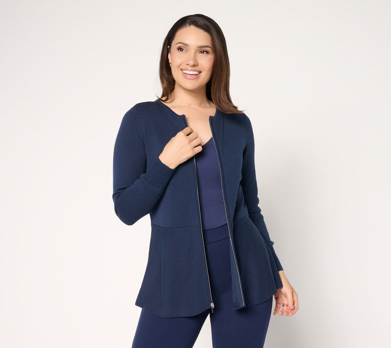 Susan Graver Peplum Sweater Jacket with Zipper — View 13