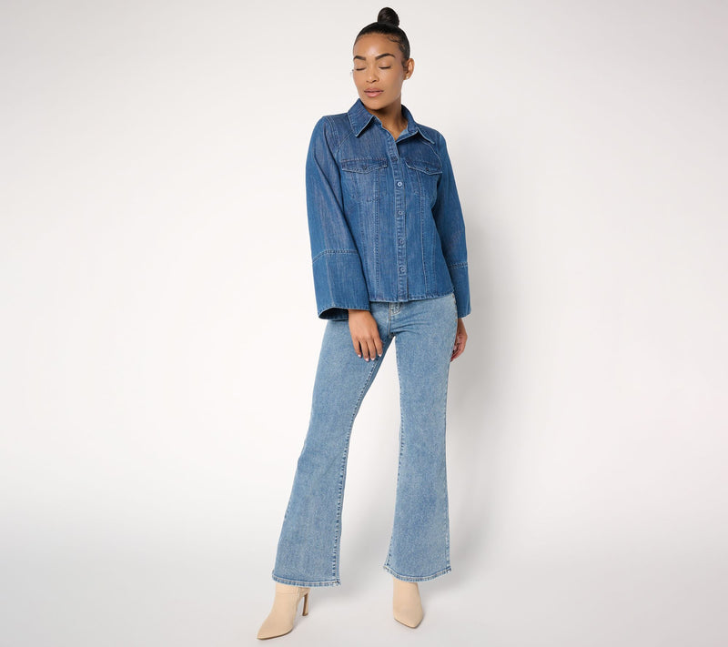 Me by Jennie Garth Rockie Bell Sleeve Denim Shirt — View 5