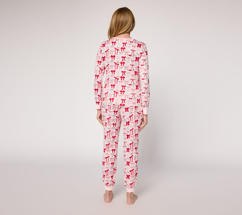 MUK LUKS Cloud Knit Henley Printed Pajama Set — View 17
