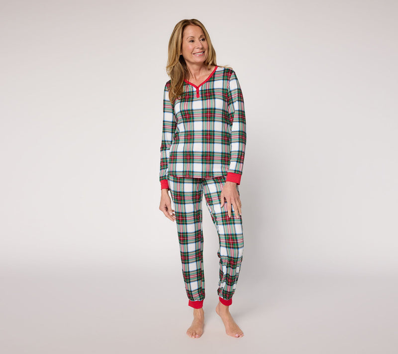 MUK LUKS Cloud Knit Henley Printed Pajama Set — View 8