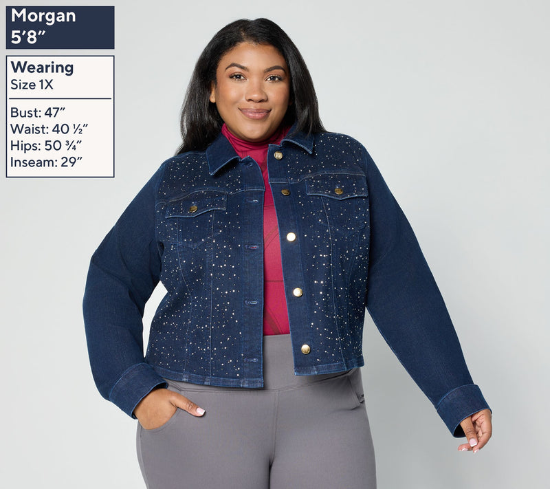Women with Control Contour Curves Rhinestone Jacket — View 2
