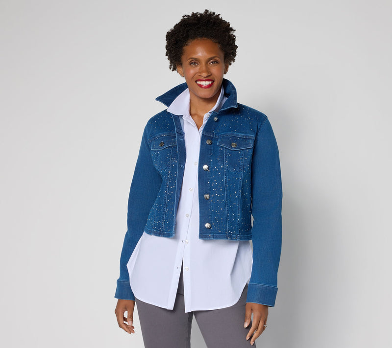 Women with Control Contour Curves Rhinestone Jacket — View 10