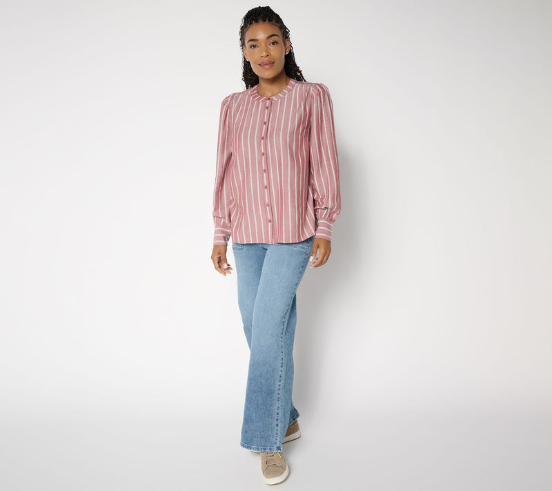 Me by Jennie Garth Goldie Yarn Dye Striped Blouse — View 5