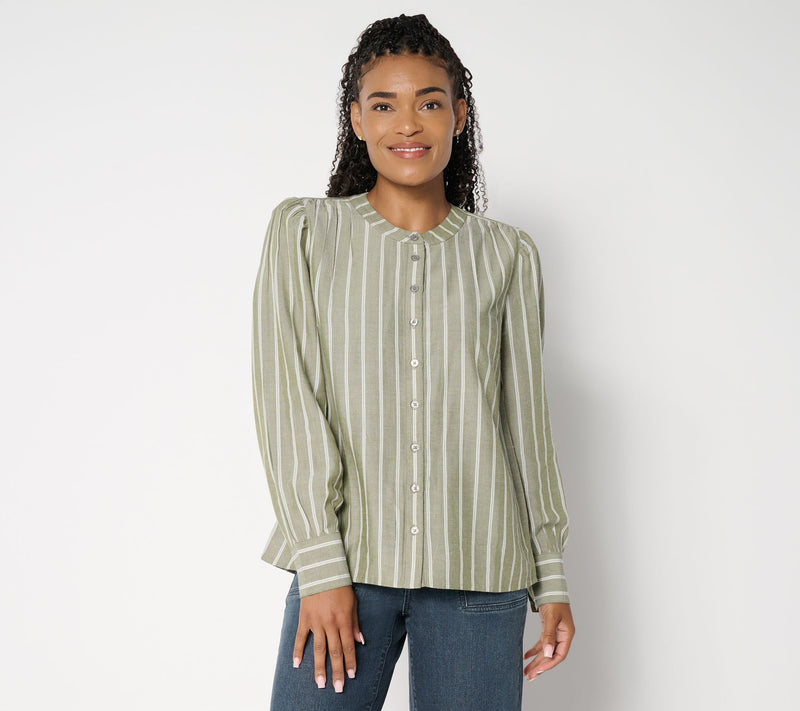 Me by Jennie Garth Goldie Yarn Dye Striped Blouse — View 14