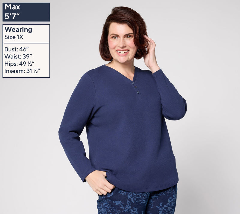 Denim & Co. Essentials Waffle Knit Y-Neck Henley Top — View 2