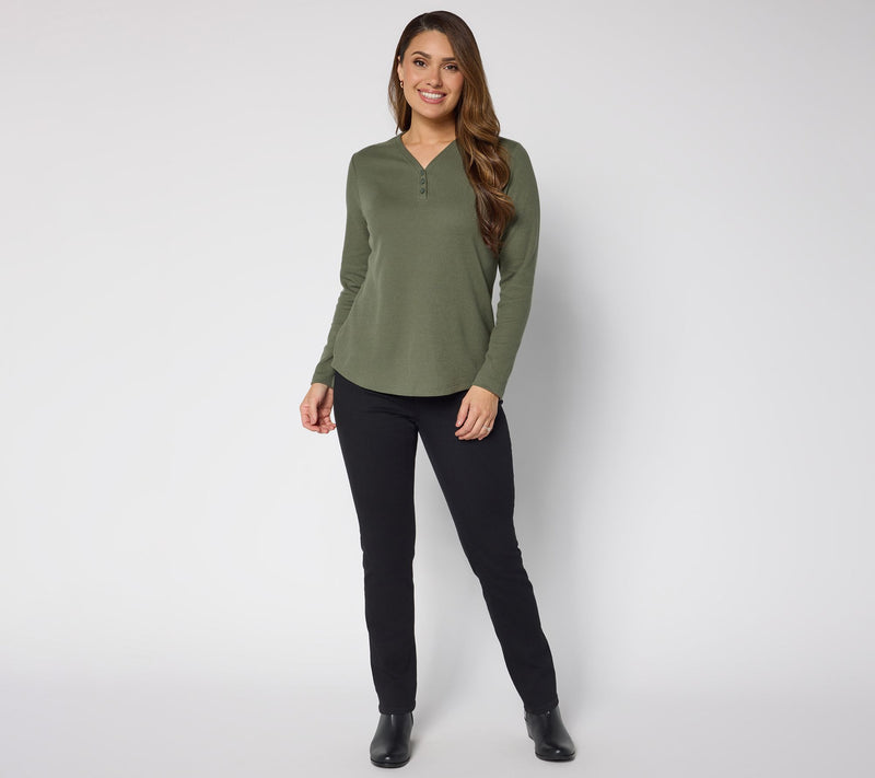 Denim & Co. Essentials Waffle Knit Y-Neck Henley Top — View 5