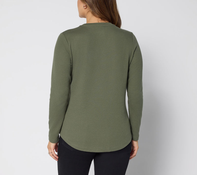 Denim & Co. Essentials Waffle Knit Y-Neck Henley Top — View 4