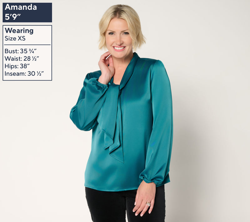 Denim & Co. Long Sleeve Popover Blouse with Neck Detail — View 3