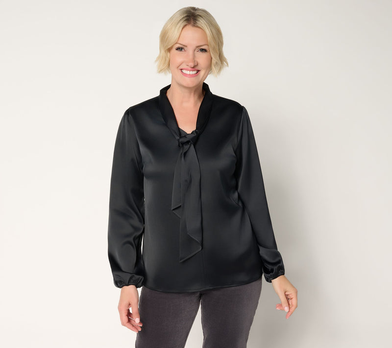 Denim & Co. Long Sleeve Popover Blouse with Neck Detail — View 10