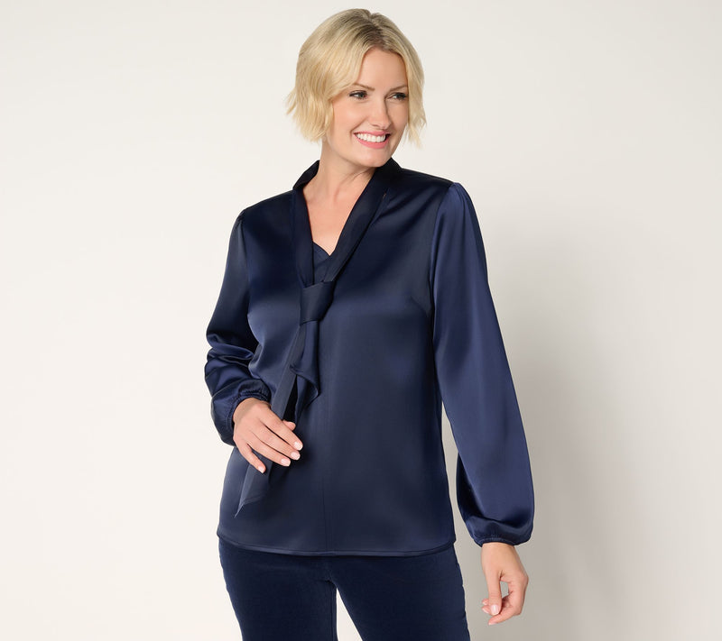 Denim & Co. Long Sleeve Popover Blouse with Neck Detail — View 11