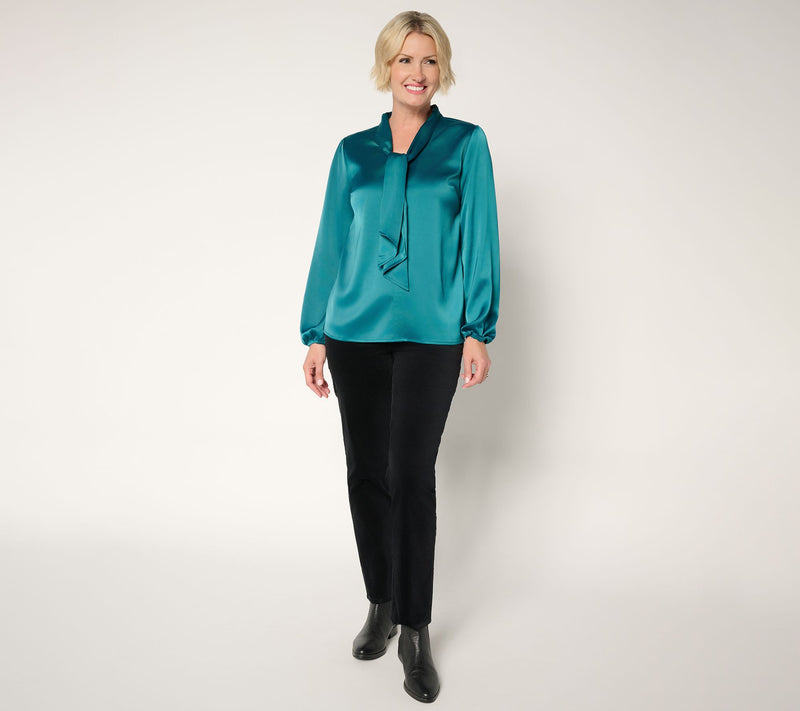 Denim & Co. Long Sleeve Popover Blouse with Neck Detail — View 5