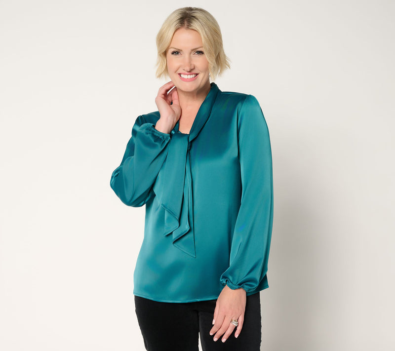 Denim & Co. Long Sleeve Popover Blouse with Neck Detail — Main view