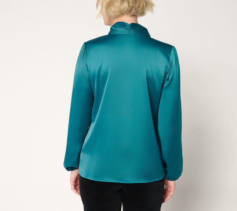 Denim & Co. Long Sleeve Popover Blouse with Neck Detail — View 4