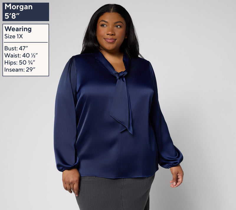Denim & Co. Long Sleeve Popover Blouse with Neck Detail — View 2