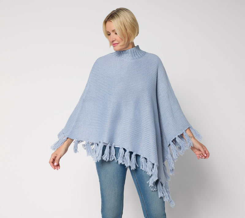 Martha Stewart Signature Asymmetrical Sweater Cape with Fringe — View 2