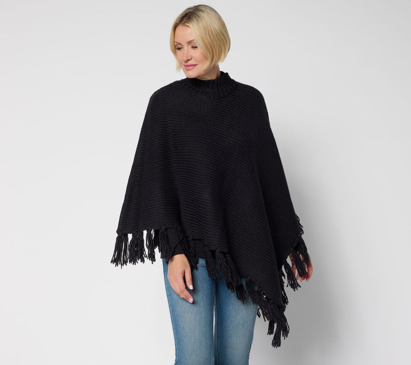 Martha Stewart Signature Asymmetrical Sweater Cape with Fringe — View 8