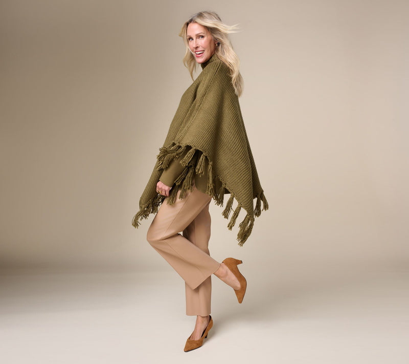 Martha Stewart Signature Asymmetrical Sweater Cape with Fringe — View 9