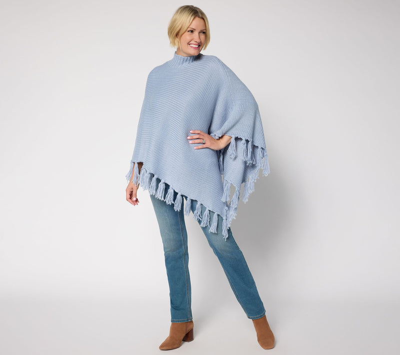 Martha Stewart Signature Asymmetrical Sweater Cape with Fringe — View 6
